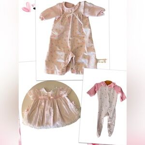 Vintage 80s Carters Pink 0-3 Months Frilly Baby Dress One Piece Bundle Lot Of 3